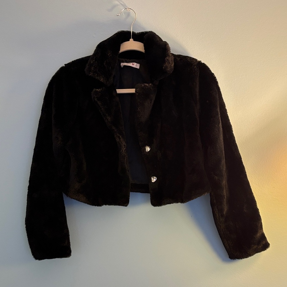 Kids Black Faux Fur Cropped Jacket